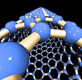 Detail modré nanotrubky na černém pozadí